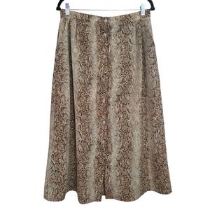 Vintage Snake Animal Print Button Front Midi Skirt 32" Waist